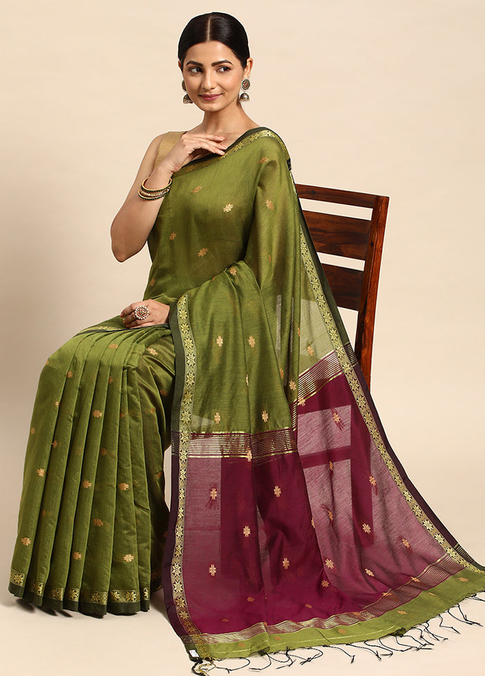 Green Dupion Silk Saree With Blouse Piece - Indian Silk House Agencies