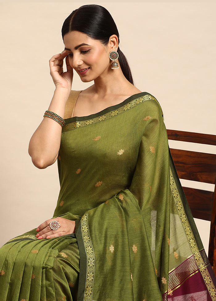 Green Dupion Silk Saree With Blouse Piece - Indian Silk House Agencies