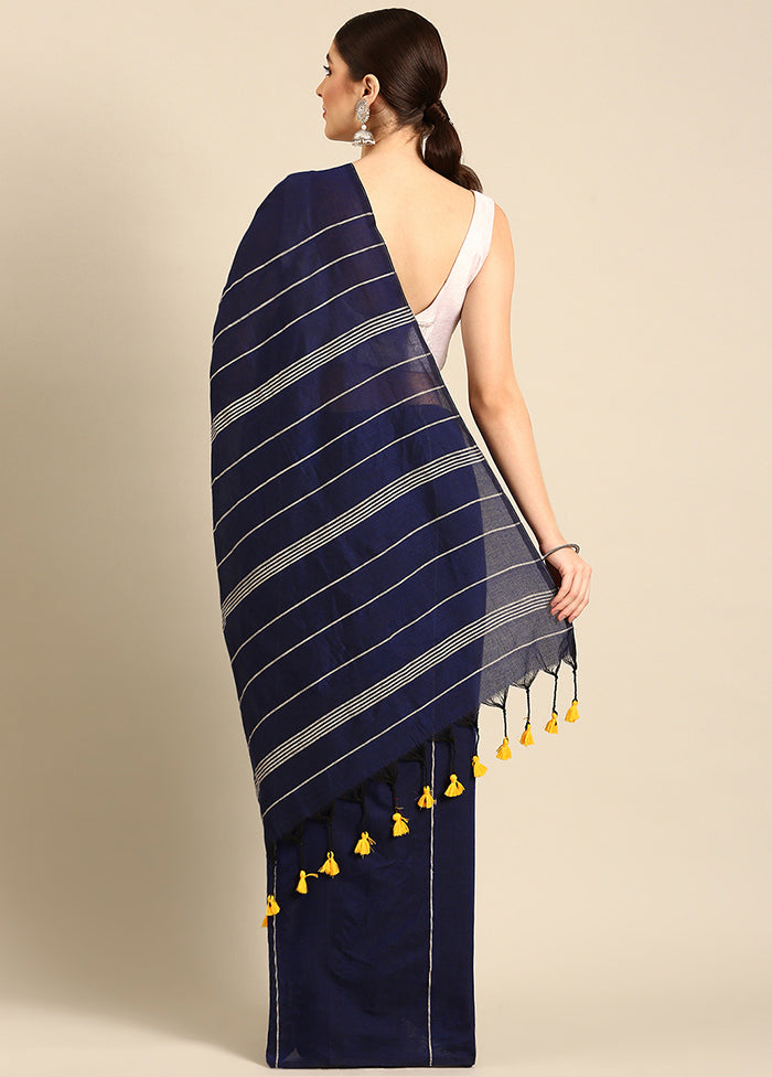 Navy Blue Cotton Saree With Blouse Piece - Indian Silk House Agencies