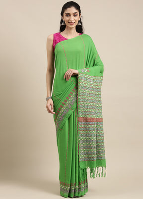 Parrot Green Pure Cotton Saree With Blouse Piece