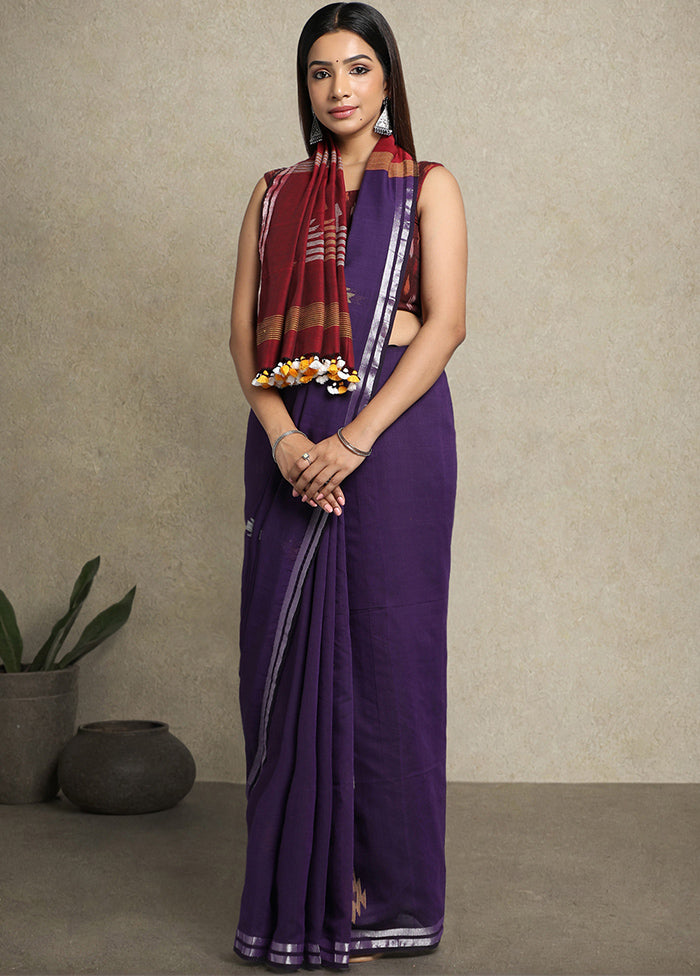 Violet Pure Cotton Saree With Blouse Piece