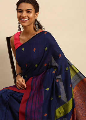 Blue Pure Cotton Saree With Blouse Piece