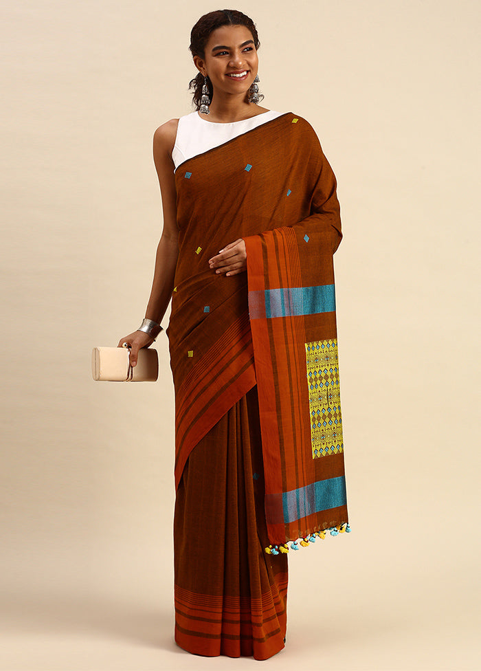 Brown Pure Cotton Saree With Blouse Piece