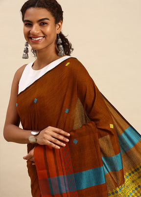 Brown Pure Cotton Saree With Blouse Piece