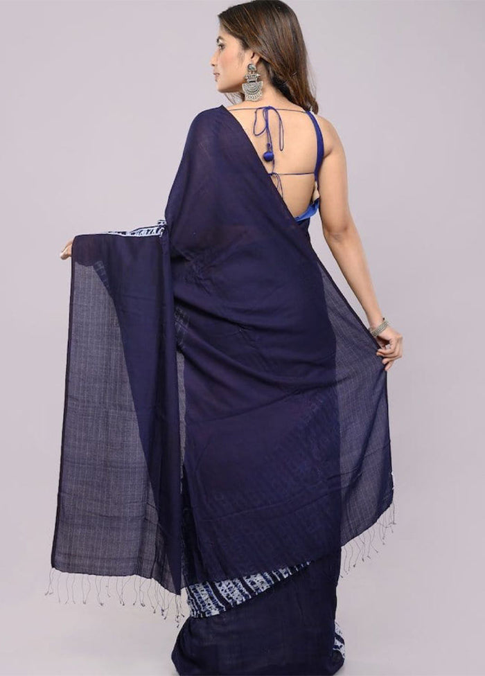 Indigo Pure Cotton Saree With Blouse Piece