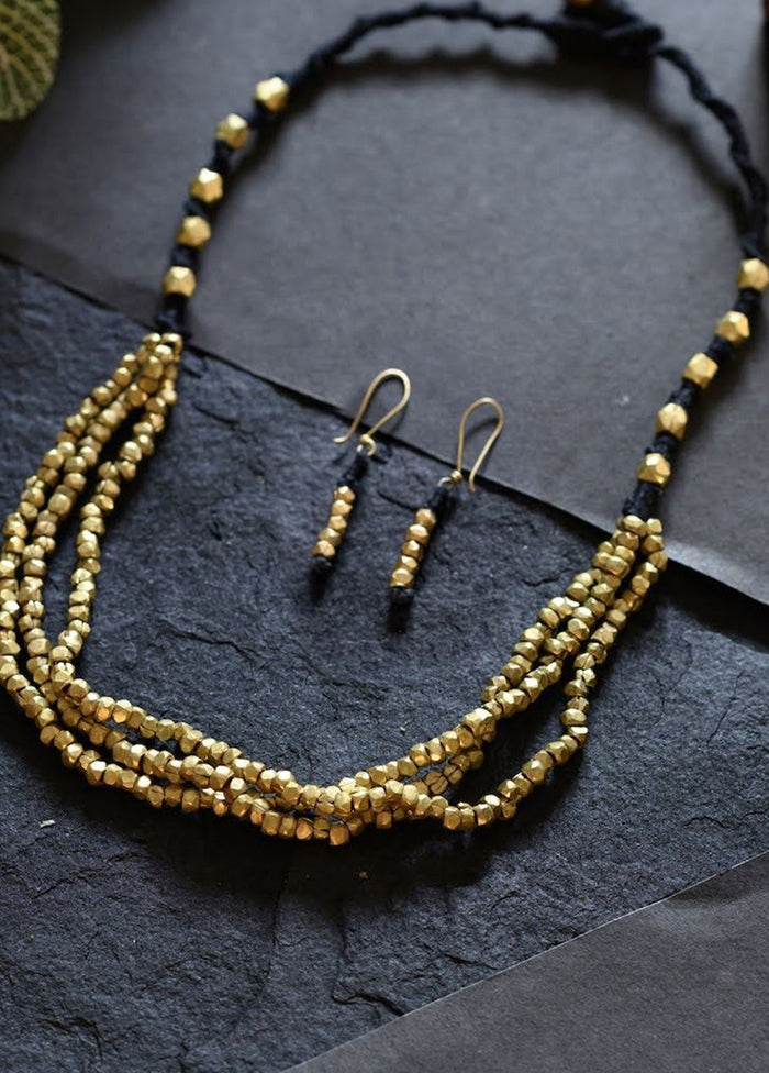 Black Brass Button Closure Jewellery Set - Indian Silk House Agencies