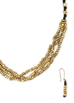 Black Brass Button Closure Jewellery Set - Indian Silk House Agencies