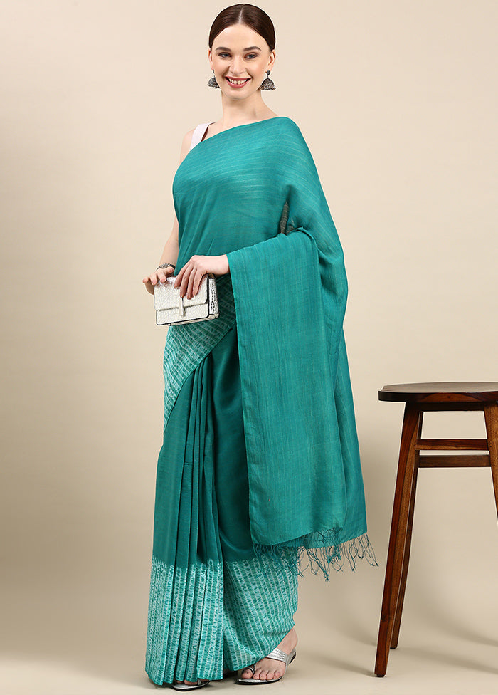 Sea Green Pure Cotton Saree With Blouse Piece