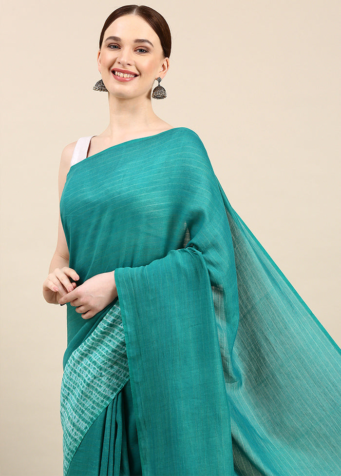 Sea Green Pure Cotton Saree With Blouse Piece