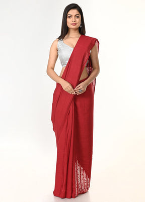 Maroon Pure Cotton Saree With Blouse Piece