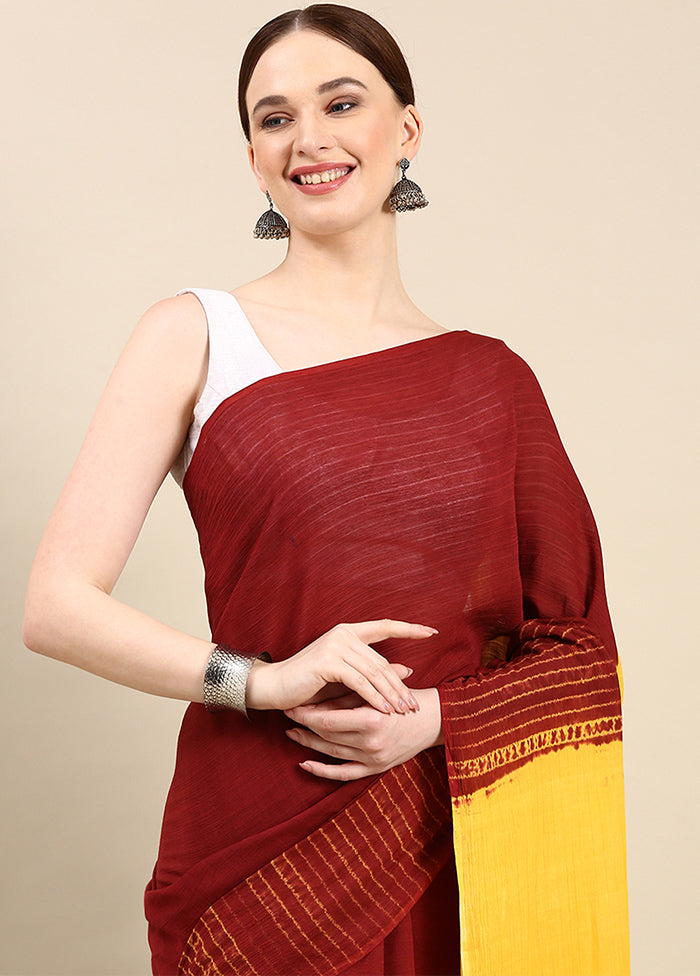 Maroon Pure Cotton Saree With Blouse Piece