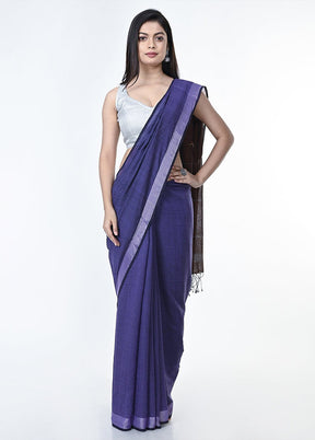 Purple Pure Cotton Saree With Blouse Piece