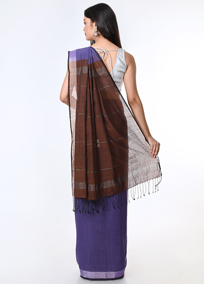 Purple Pure Cotton Saree With Blouse Piece