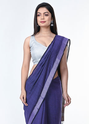 Purple Pure Cotton Saree With Blouse Piece