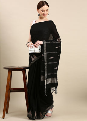 Black Pure Cotton Saree With Blouse Piece