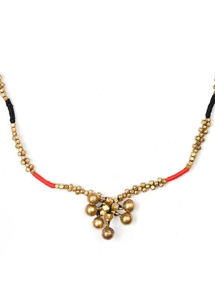 Red Brass Button Closure Jewellery Set - Indian Silk House Agencies