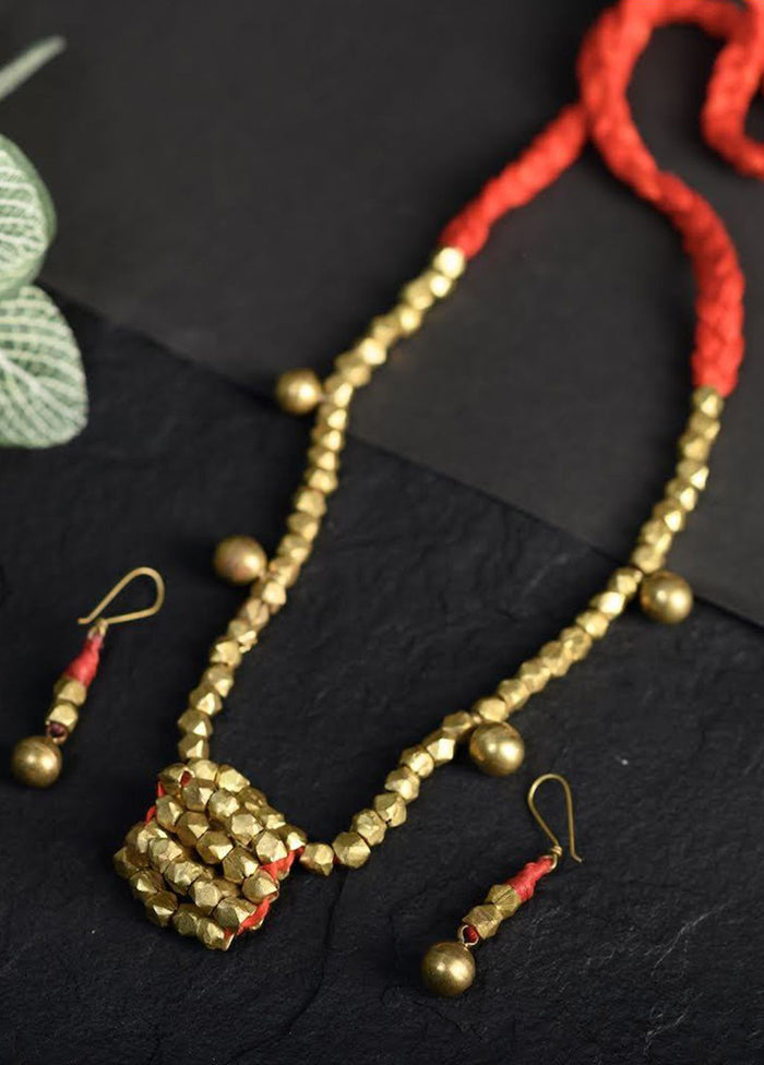 Red Brass Drawstring Pendant Set - Indian Silk House Agencies