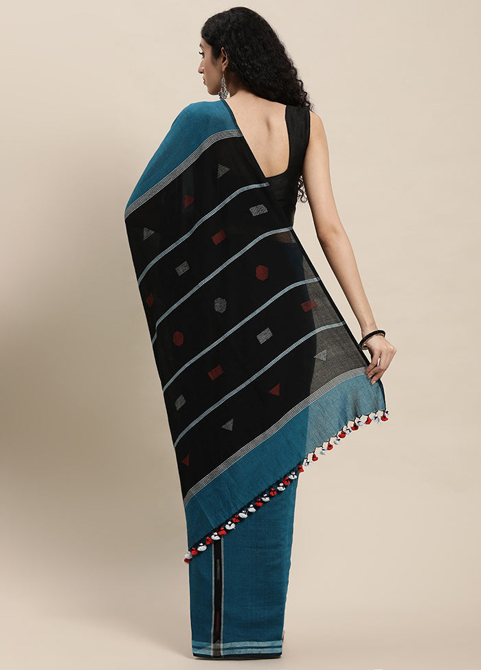 Blue Pure Cotton Saree With Blouse Piece