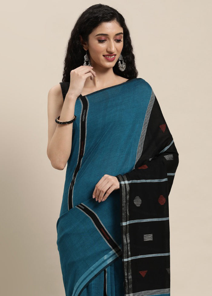 Blue Pure Cotton Saree With Blouse Piece