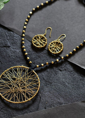 Black Brass Button Closure Pendant Set