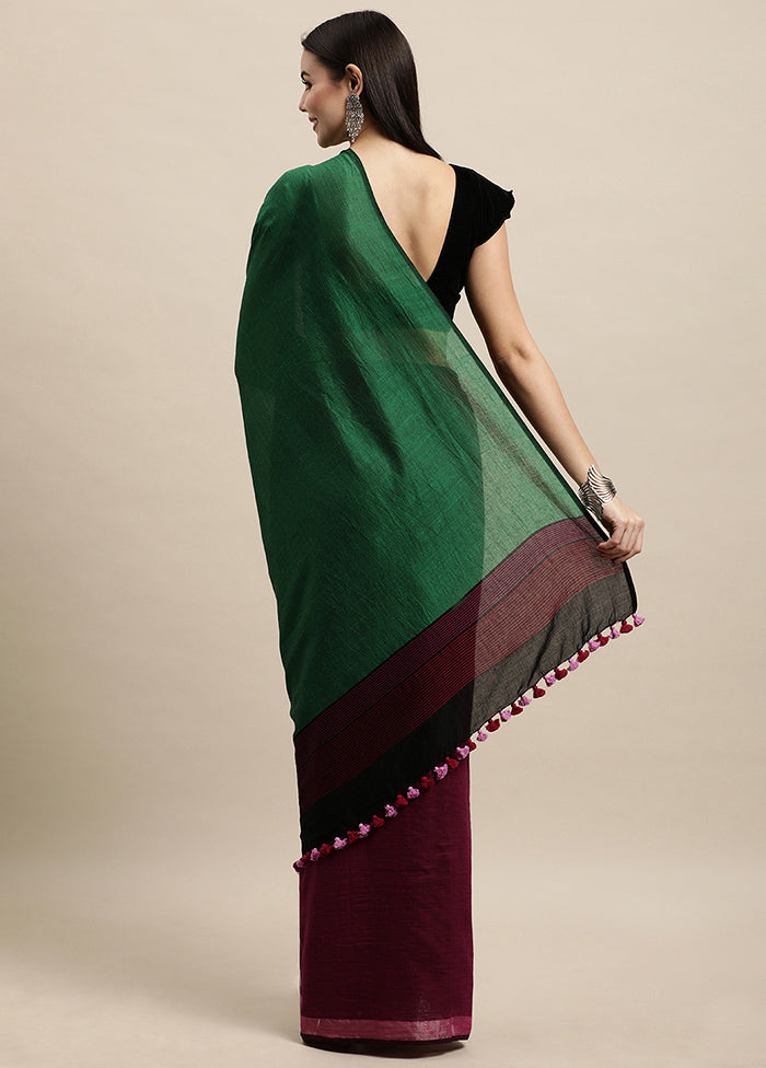 Green Pure Cotton Saree With Blouse Piece