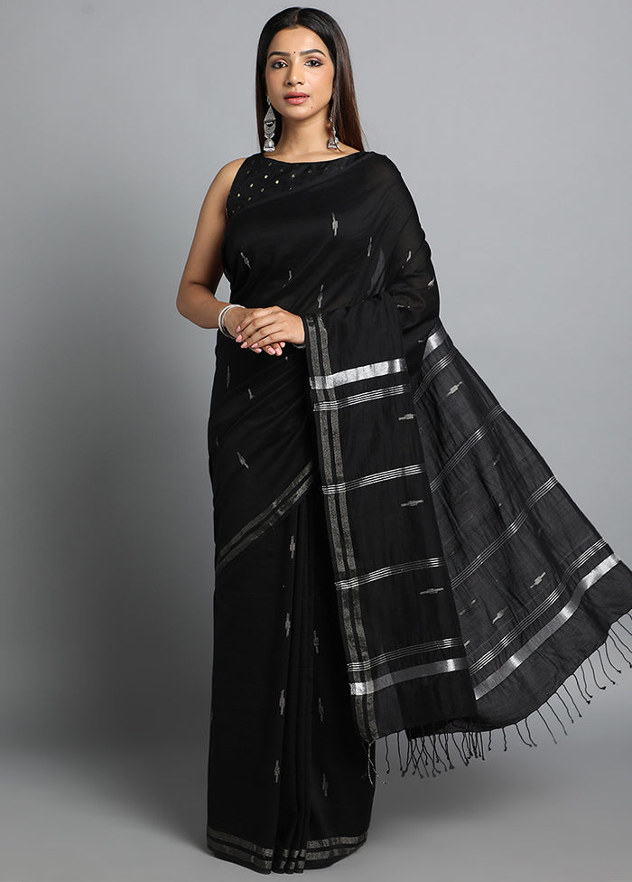 Black Pure Cotton Saree With Blouse Piece