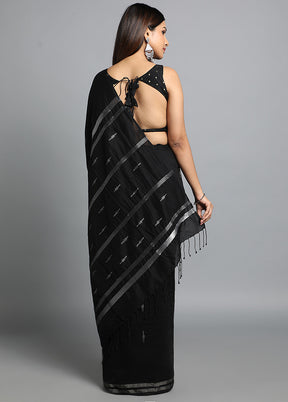 Black Pure Cotton Saree With Blouse Piece