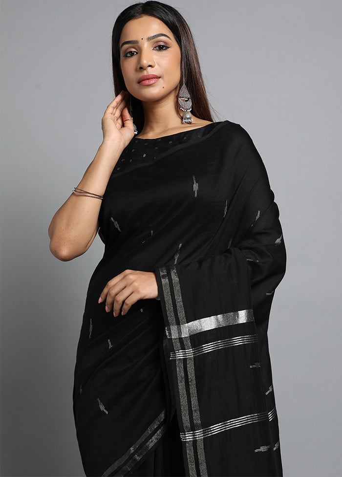 Black Pure Cotton Saree With Blouse Piece