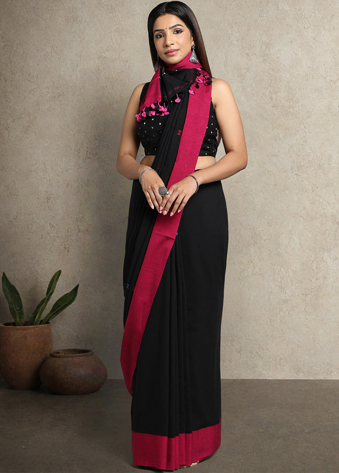 Black Pure Cotton Saree With Blouse Piece