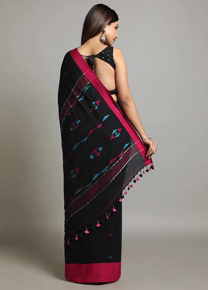 Black Pure Cotton Saree With Blouse Piece