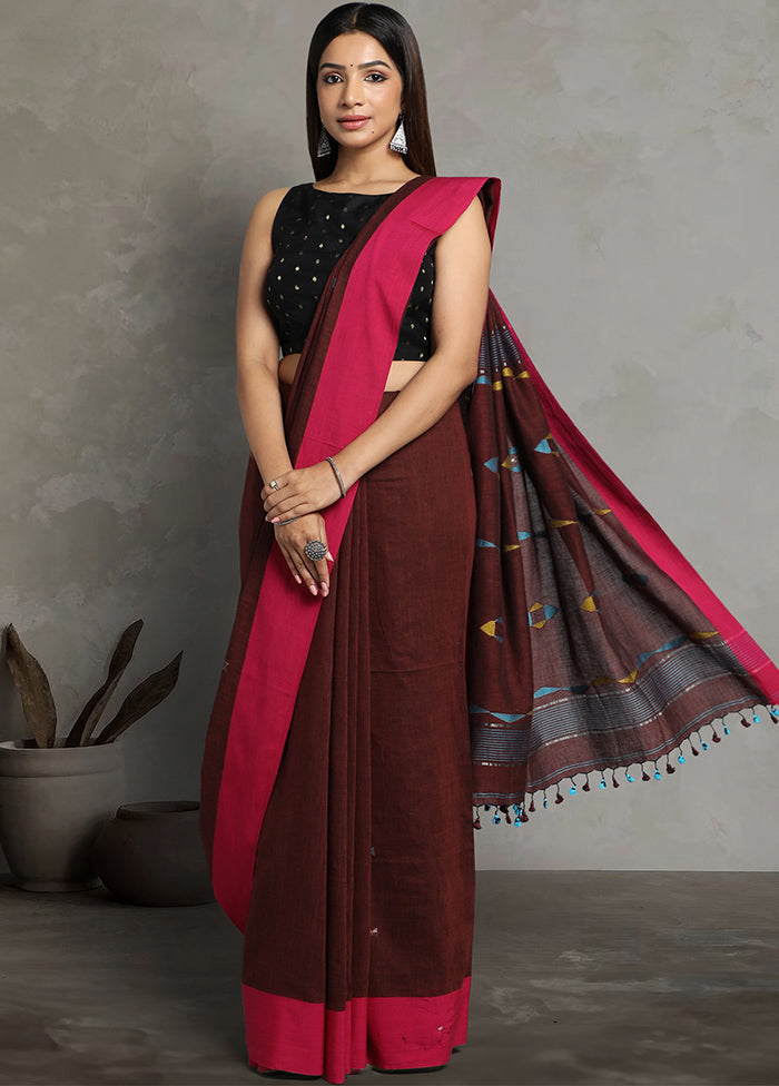 Brown Pure Cotton Saree With Blouse Piece