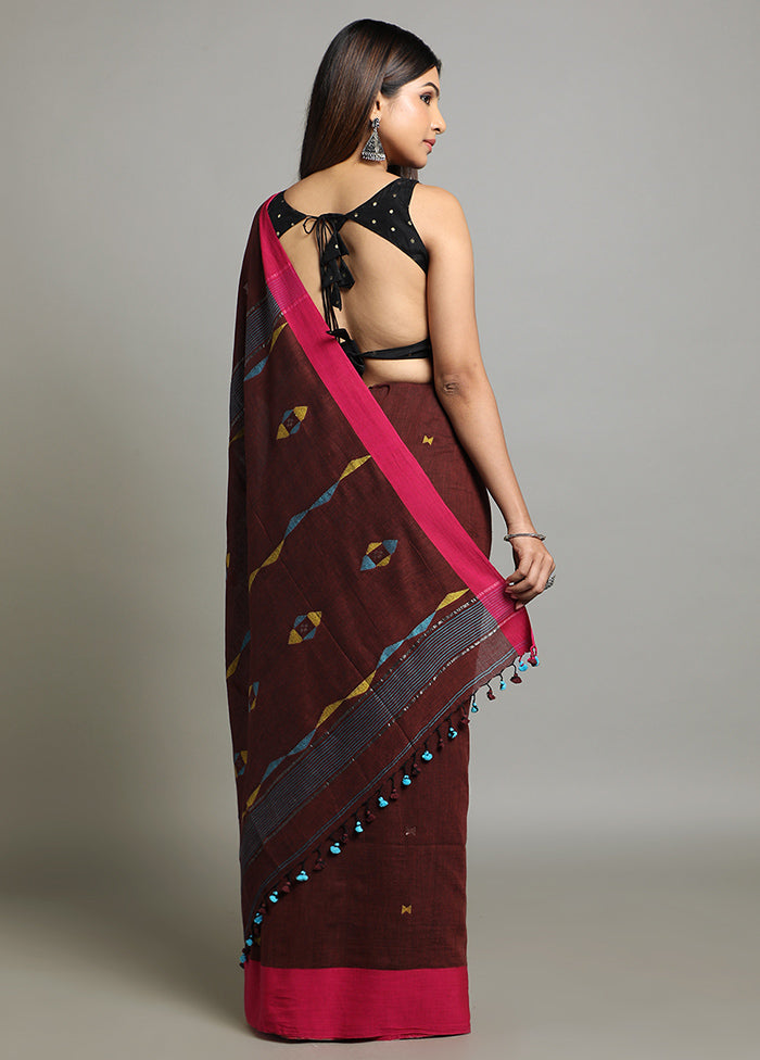 Brown Pure Cotton Saree With Blouse Piece