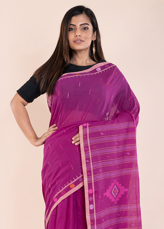 Magenta Pure Cotton Saree With Blouse Piece