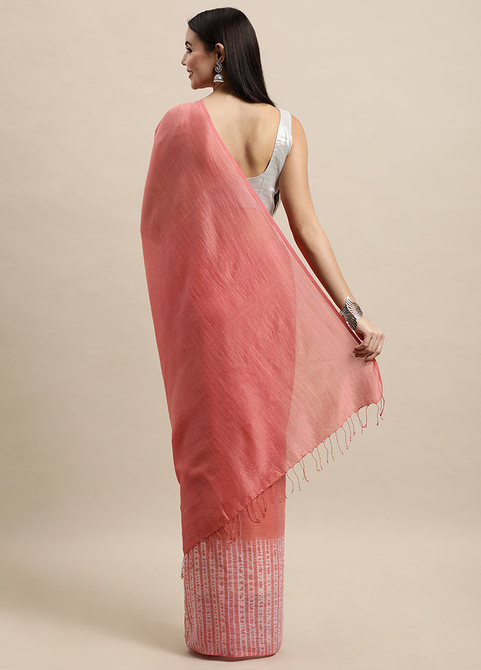 Coral Pink Pure Cotton Saree With Blouse Piece