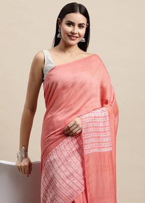 Coral Pink Pure Cotton Saree With Blouse Piece