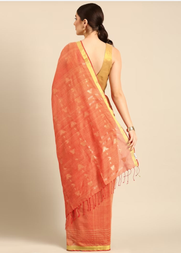 Orange Pure Cotton Saree With Blouse Piece