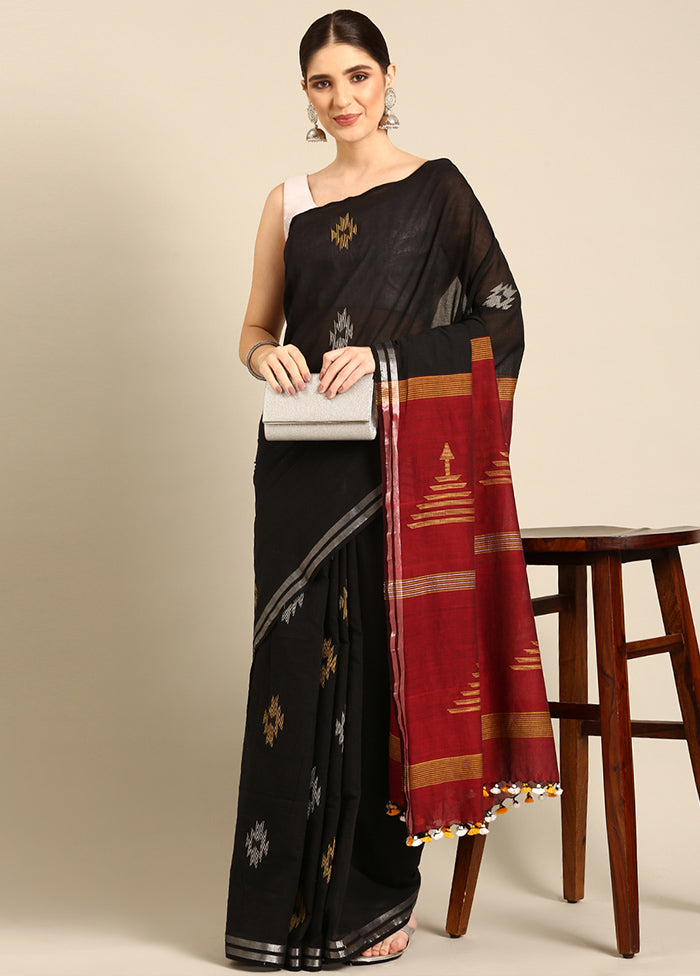 Black Pure Cotton Saree With Blouse Piece