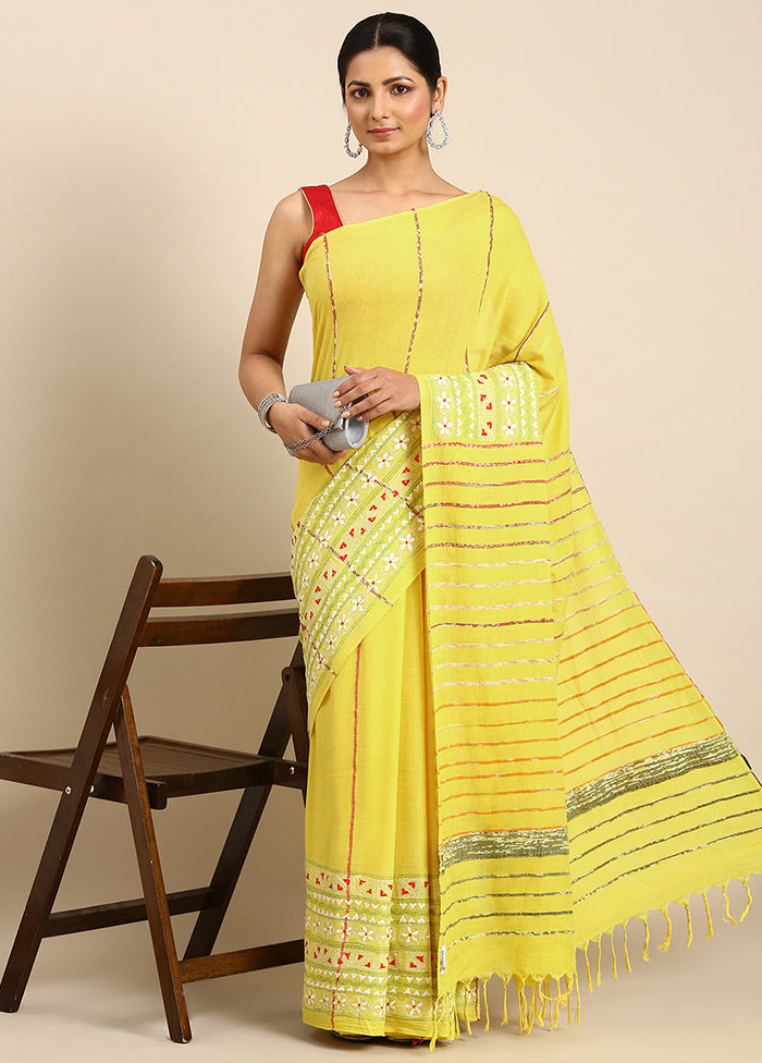 Yellow Pure Cotton Saree With Blouse Piece