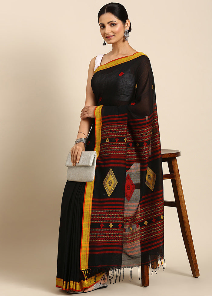 Black Pure Cotton Saree With Blouse Piece