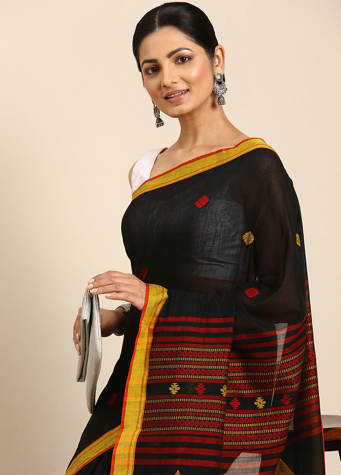 Black Pure Cotton Saree With Blouse Piece