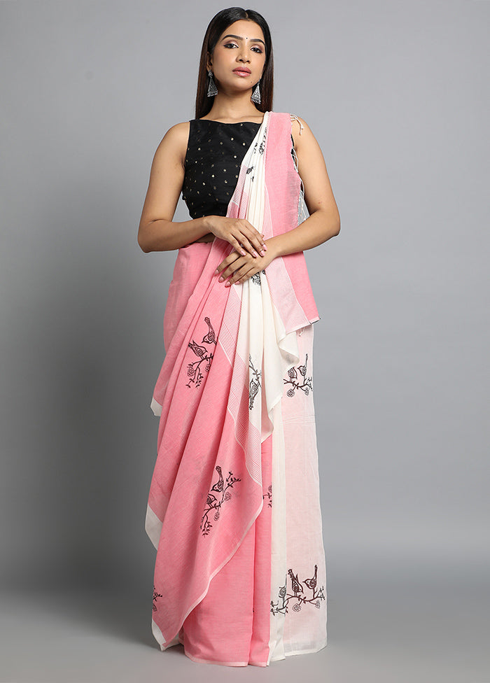 Pink Pure Cotton Saree With Blouse Piece