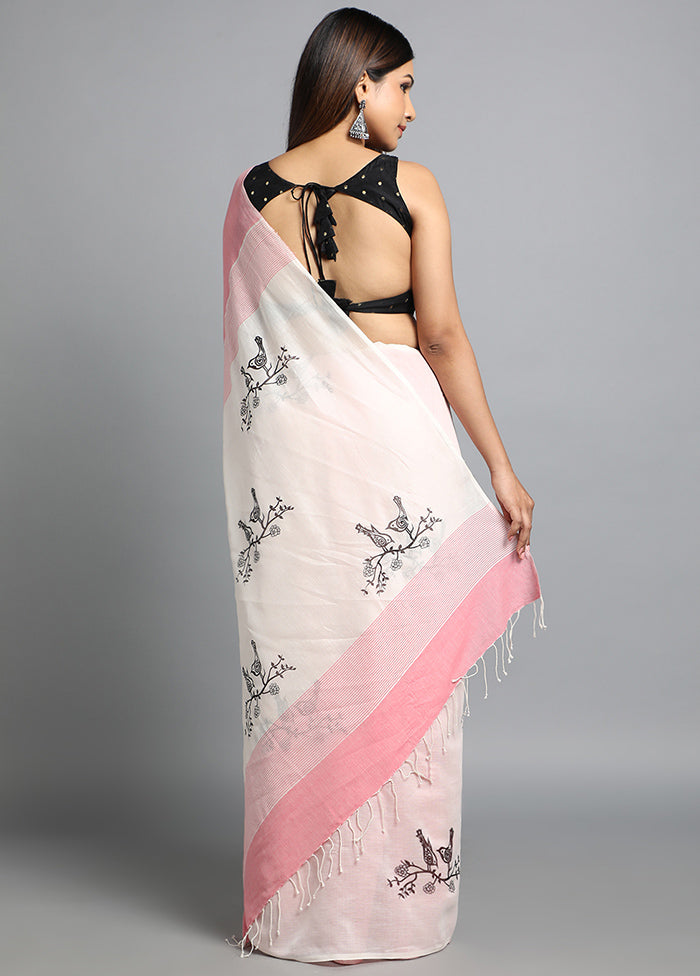 Pink Pure Cotton Saree With Blouse Piece