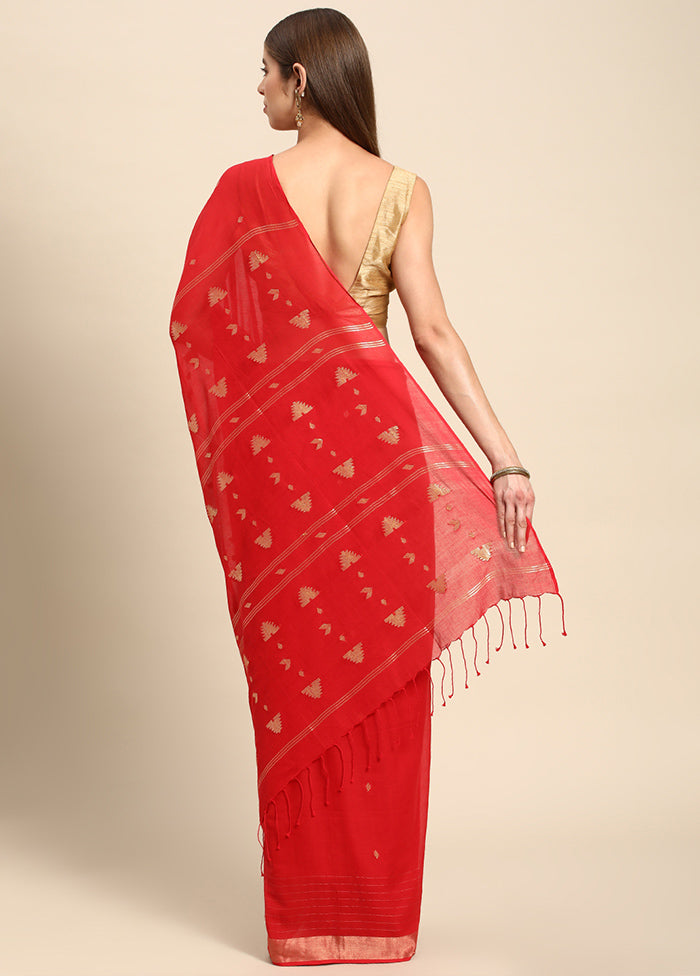 Red Pure Cotton Saree With Blouse Piece