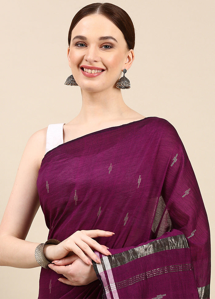 Purple Pure Cotton Saree With Blouse Piece