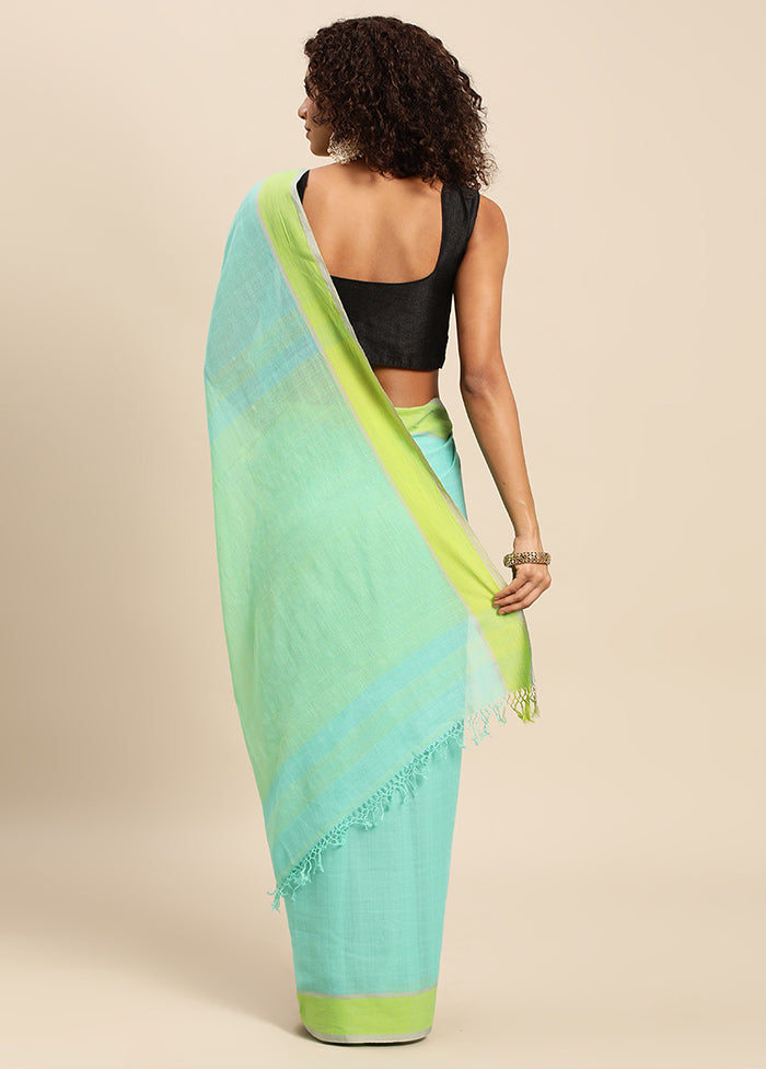 Sea Green Pure Cotton Saree With Blouse Piece