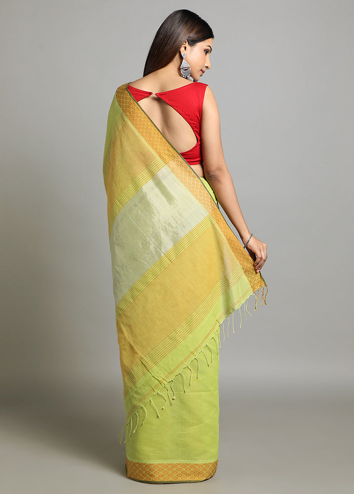 Lime Green Pure Cotton Saree With Blouse Piece