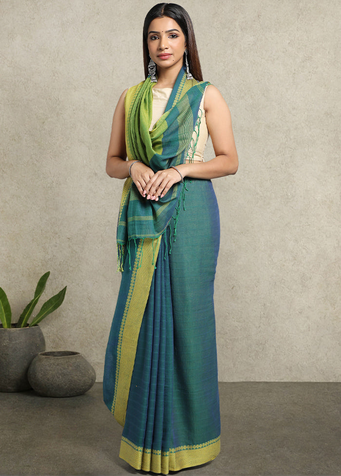 Teal Green Pure Cotton Saree With Blouse Piece