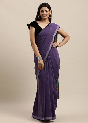 Purple Pure Cotton Saree With Blouse Piece