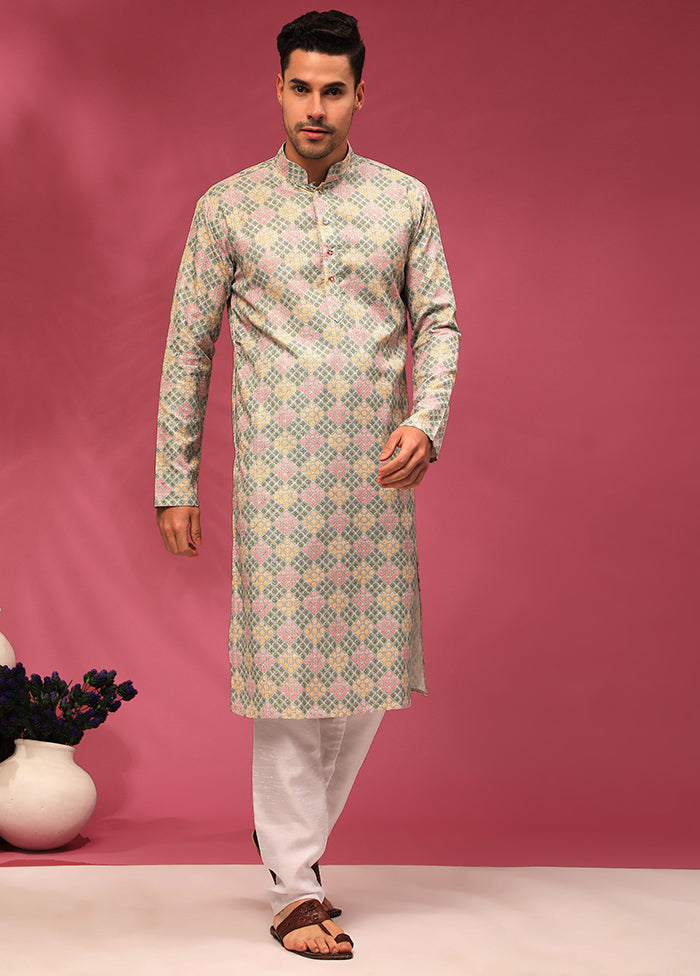 Green Sequence Work Silk Kurta - Indian Silk House Agencies