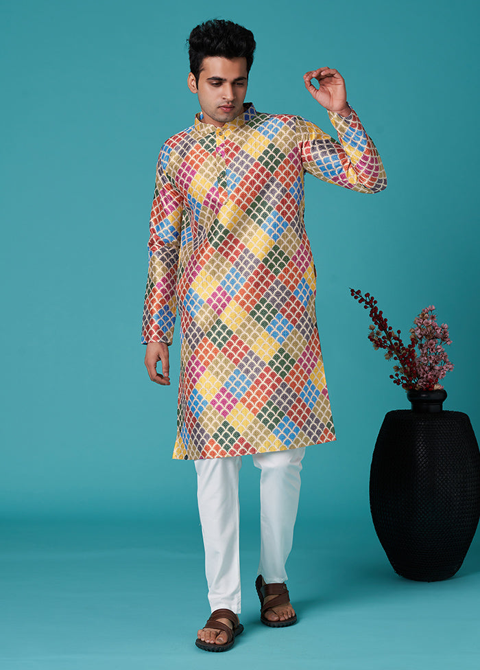 Multicolor Sequence Work Silk Kurta - Indian Silk House Agencies